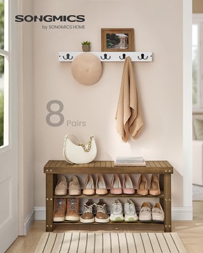 SONGMICS Shoe Rack Bench, 3-Tier Bamboo Shoe Storage Organizer, Entryway Bench, Holds Up to 286 lb, 11.3 x 35.4 x 17.8 Inches, for Entryway Bathroom Bedroom, Yellow Brown ULBS090K01 - color: Yellow Brown, size: 35.4"W