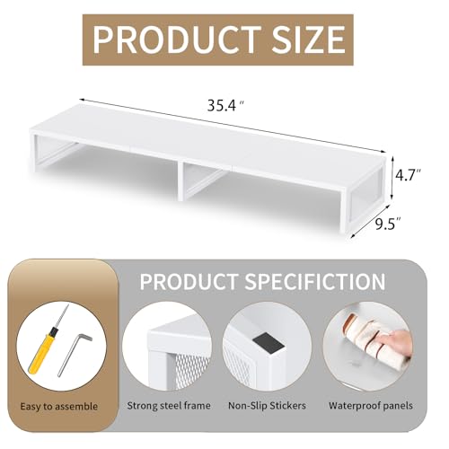 Dual Computer Monitor Stand Riser, Desk Organizers and Accessories, Printer & TV Stand, Desk Shelf, Office Desk Accessories & Desktop Workspace Organizer for Office Supplies, White - color: White