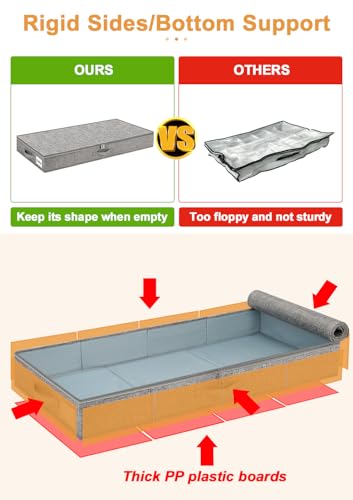 punemi 4 Inch Height Low Profile Under Bed Storage, Underbed Storage Containers With Sturdy Sidewalls & Bottom, Shallow Clothes Storage Bins, Slim Under Couch Sofa Dresser Storage, 2 Pack, Grey - color: Grey-rigid-2pack, size: 4 inch