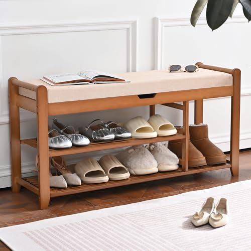 39.4in Shoe Rack Bench, Shoe Storage Bench with Lift Top Hidden Storage, Entryway Bench Holds Up to 330lb for Bedroom Living Room - size: 39.4in without Hooks