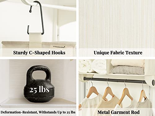StorageWorks Hanging Closet Organizer with Metal Rod, 4-Section Closet Organizers and Storage, Collapsible Hanging Shelves for Baby Clothes, Shoes, Sweater Storage, Ivory and White - color: White & Ivory, size: 12¼"D x 24½"W x 28"H