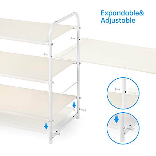 Simple Trending 3-Tier Stackable Shoe Rack, Expandable & Adjustable Fabric Shoe Shelf Storage Organizer, White - color: White, size: 3 Tiers, White