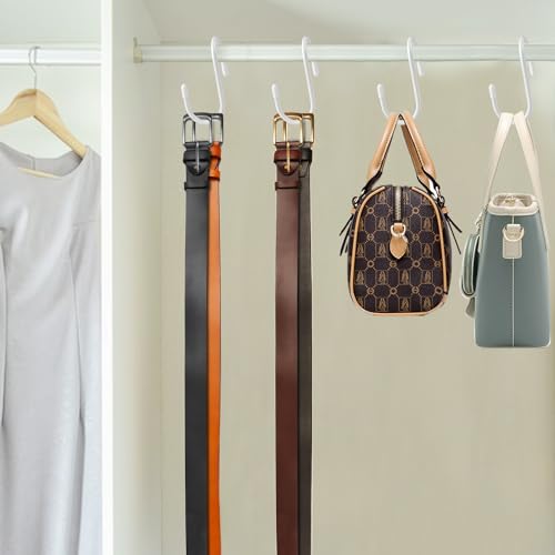 HiGift Purse Hanger for Closet, 8 Pack Unique Twist Design White Vinyl Coated Bag Hooks Organizer Hanging, Large Closet Hooks Purse Organizer Holder for Hanging Purse,Handbag,Belt,Hat,Backpack,Jeans - color: White, size: 8 Pack