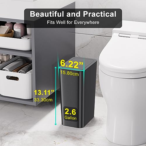 N. NETDOT 3 Pack 10L/2.6 Gal Bathroom Trash Can with Lid, Trash Bin with Press Lid, Small Trash Can/Slim Garbage Cans/Waste Basket for Bathroom,Kitchen,Office,Bedroom - Black,Gray,Off White - color: Black-Gray-Off White