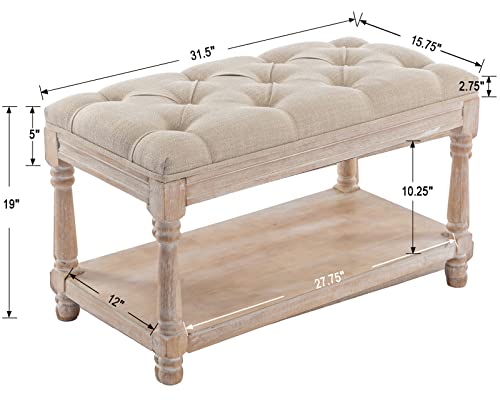 Kmax Storage Entryway Bench Tufted Shoe Rack Bench Wood Window Bench for Hallway Entrance Bedroom Corner-1 Seat, Beige - color: Beige, size: Storage- 1 Seat