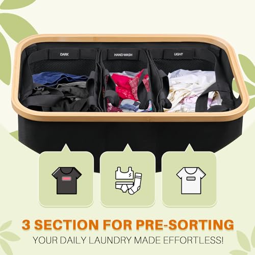 Laundry Hamper with Lid, 160L Dirty Clothes Hamper for Laundry Basket 3 Section, Extra Large Laundry Sorter Hamper 3 Compartment with Removable Inner Bags & Labels, Black - color: Black, size: 160L