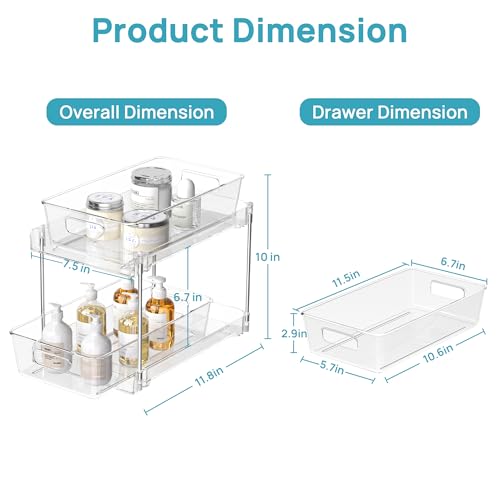 Vtopmart 4 Pack Bathroom Organizer, 2 Tier Clear Under Sink Organizers Vanity Countertop Storage Container,Cabinet Drawers Bins, Pull-Out Organization with Track for Pantry, Kitchen - color: Transparent, size: S-Standard (4 Pack)
