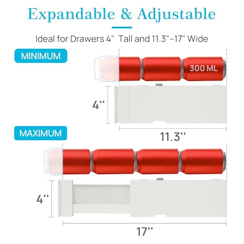 Vtopmart Drawer Dividers for Clothes 8 Pack, Adjustable 4" High Expandable from 11.3"-17" Dresser Drawer Organizer, Plastic Drawers Separators for Dresser, Baby Clothes, Kitchen and Office Storage