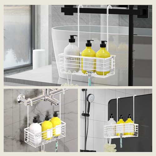 DELLAN Hanging Shower Caddy, Shower Rack Hanging for Bathroom, Shower Rack with Hooks Over the Door, Bathroom Shower Caddy and Basket(White) - color: White, size: 11"D x 4.7"W x 3.9"H