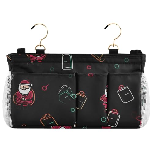 Bedside Caddy Metal Frame Hanging Organizer Bunk Bed Dorm Accessories Hook And Loop Storage Bag Large Pockets Cute Christmas Santa Claus - color: Cute Christmas Santa Claus