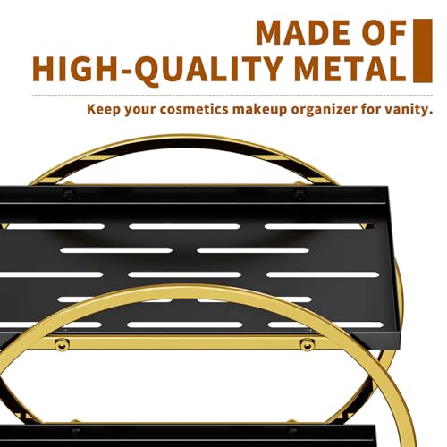 Makeup Organizer for Vanity, Black Gold Perfume Organizer for Dresser, 2-Tier Bathroom Countertop Organizers, Bathroom Counter Shelf Skincare Holder Perfume Tray Cosmetic Display - color: ‎black Gold, Circular