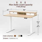 TIQLAB Standing Desk with Two Drawers, Stand Up Standing Desk Adjustable Height, Electric Sit Stand Table with Storage Shelf and Splice Board, 55 * 28 inch, Maple - color: Maple, size: 55*28 inch without keyboard tray
