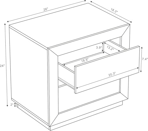 Manhattan Comfort Soren 26" Contemporary Nightstand with 2 Drawers, Modern Wood Design Bedside Table, Handle-Less Storage Drawers, Compact & Functional, Whitewashed Oak - color: Whitewashed Oak