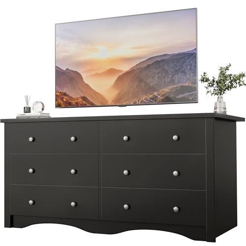 YESHOMY Dresser for Bedroom,6 Drawer Dressers, Storage Chest of Drawers for Hallway,Living Room, Entryway,Deep Black - color: Deep Black