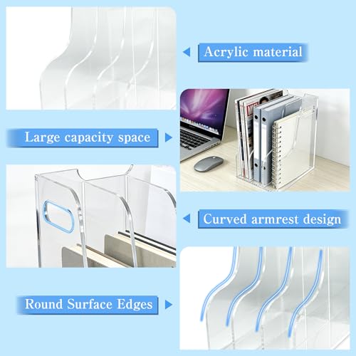 3-Tier Clear Acrylic File Holder, Vertical Document Organizer for Magazines, Binders, Notebooks & Envelopes - Multi-Purpose Desk Storage for Home Office（A4,3 Sections） - size: A4, 3 Sections