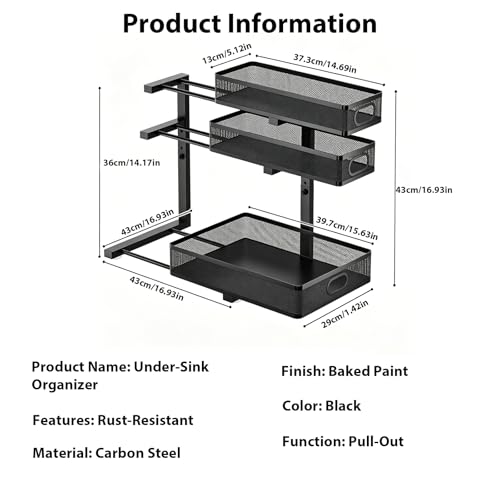 2 Pack Under Sink Organizer, 3-Tier Pull Out Kitchen Cabinet Organizer, Height Adjustable Metal Slide Out Bathroom Storage Makeup Drawer Rack for Bedroom Office Laundry Pantry Home Organization, Black - color: 3-Tier-Black, size: 2-Pack