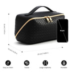 Women's Travel PU Leather Cosmetic Organizer - Large Capacity Toiletry Storage Solution - color: black
