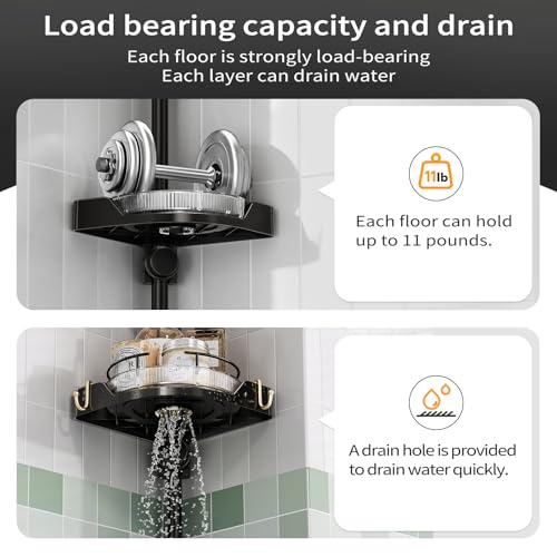 360° Rotating Shower Caddy Tension Pole, 4 Tiers Corner Shower Organizer for Bathroom Shelf Bathtub, Adjustable Standing Shower Rack Bathroom Accessories, Easily Assemble, 34-124 Inch Height, Black - color: Black, size: 4tiers