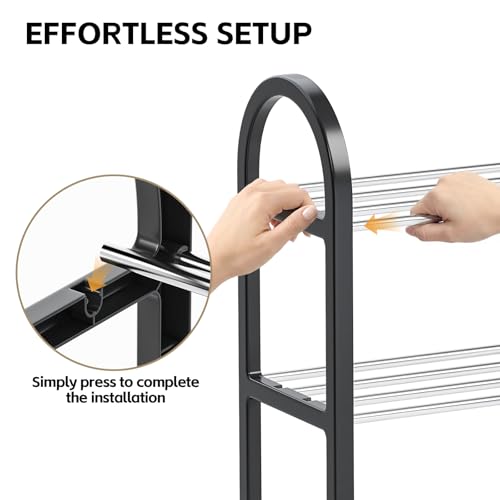APEXCHASER 4-Tier Metal Shoe Rack, Small Shoe Organizer for Entryway & Closet, Free-Standing Adjustable Shoe Storage Shelf, Space-Saving Shoe Rack Closet, 19.29" D x 7.28" W x 25.59" H, Black