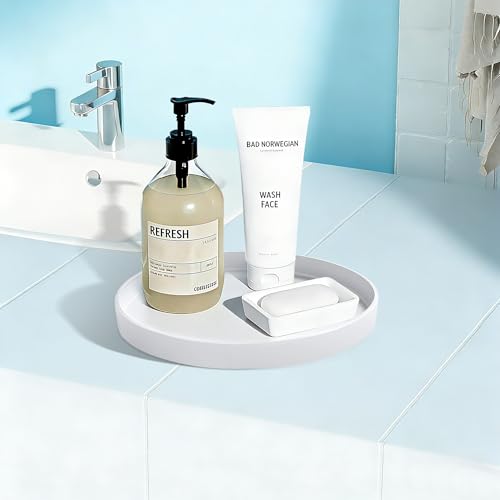 2 Pack 8" Bathroom and Vanity Tray, ABS Bathroom Counter Organizer, Coffee Table Decor for Perfume, Candles, Keys &More. Kitchen Countertop Organizer, Decorative Tray Soap Holder, White - color: White, size: 8" - 2Pcs
