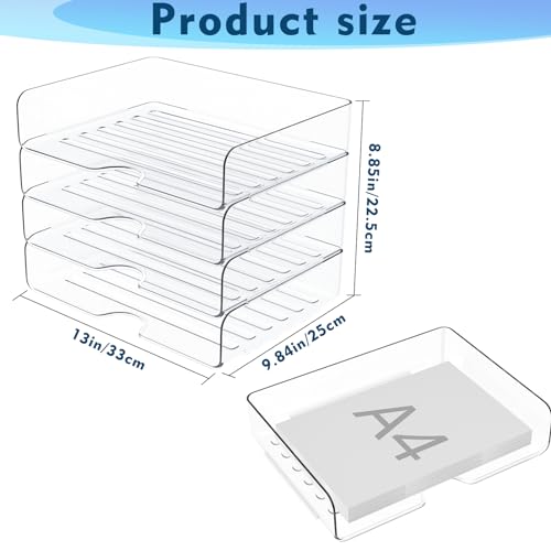 Paper Organizer Letter Tray, 4 Pack Acrylic Stackable Desk File Organizer,Versatile Clear Office Organizer for File Paper, Ipad, Letter, A4 Office File, Books, Notes, Etc
