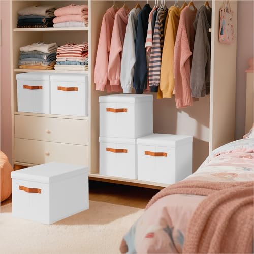 Homsorout Storage Bins with Lids - Large Fabric Closet Bins with Lid, 8 Pack Clothes Organizers and Storage, Collapsible Stackable Cube Basket for Home, Office, Dorm, White - color: White, size: XL(8-Pack)