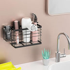 Hair Tool Organizer - Black Steel Wall Mounted Hair Dryer Holder with Removable Basket, 10.62"L x 4.33"W x 6.69"H, Ideal for Small Bathrooms - color: Black-plus