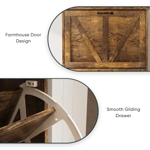 Smart FENDEE Shoe Cabinet, Shoe Storage Cabinet for Entryway with 2 Flip Drawers, Narrow Farmhouse Shoe Organizer Cabinet, Slim Shoe Rack Cabinet, 23.6in Rustic Brown - color: Rustic Brown, size: Width - 23.6 inches