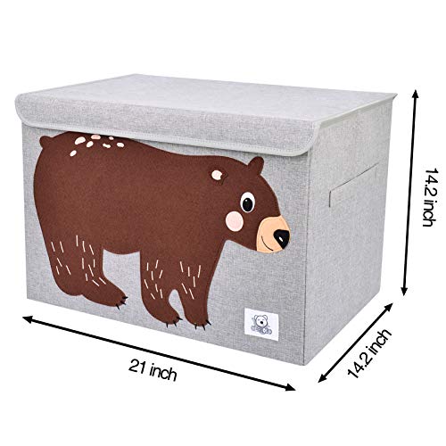 CLCROBD Foldable Large Kids Toy Chest with Flip-Top Lid, Collapsible Fabric Animal Toy Storage Organizer/Bin/Box/Basket/Trunk for Toddler, Children and Baby Nursery (Bear) - color: Bear
