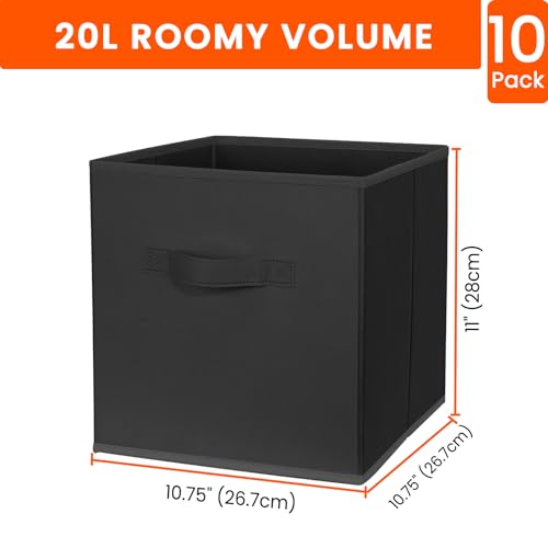 Criusia Storage Cubes, 11 Inch Clothes Storage Bins for Shelves Closet (10 Pack), Fabric Collapsible Storage Bins with Dual Handles, Cubby Storage Baskets Boxes, College Dorm Room Essentials (Black) - color: Black, size: 10 Pack - 11 inches