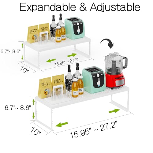 Jojocross Adjustable Stackable Metal Storage Shelf Organizer - Expandable Wire Rack with Perforations for Kitchen, Pantry, Bathroom, Cabinet & Office-Compact, Durable & Sturdy (2PACKS/Large/White) - color: 2packs/Large/White, size: Large