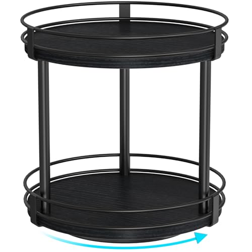 Snughome Lazy Susan Spice Rack, 2 Tier Rotating Spice Rack, Wood Lazy Susan Organizer for Cabinet, Black Kitchen Counter Shelf, 10.2" x 10.2" x 10.4" - color: Black, size: 10.2" x 10.2" x 10.4"