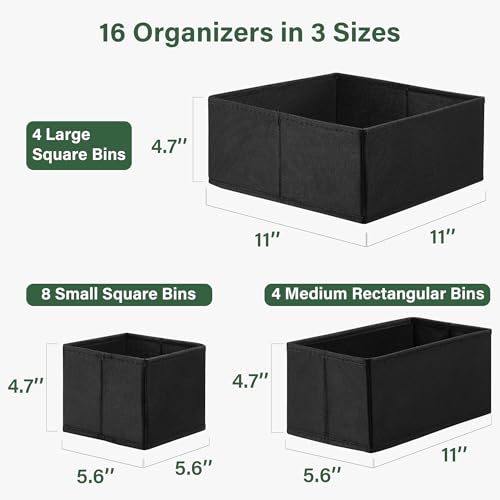 Kootek 16 Pack Drawer Organizer Clothes, Dresser Drawer Organizers for Clothing Fabric Foldable Closet Organizers and Storage Bins for Baby Clothes, Nursery, Underwear, Bras, Socks - color: Black