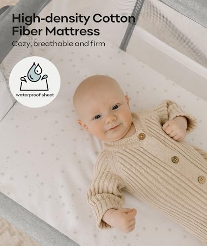 Fodoss Bedside Bassinet for Baby with Wheels, All Mesh Bedside Crib with Storage Basket, Hight Adjustable and Easy Assembly - color: Light Grey Tweed