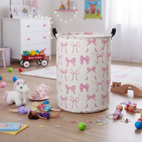 Baby Laundry Basket Baby Hamper for Nursery Girl Kids Butterfly Hamper Cute Kids Toys Storage Bin Organizer Butterfly Room Decor for Home(Dreamy Bowknot) - color: Dreamy Bowknot