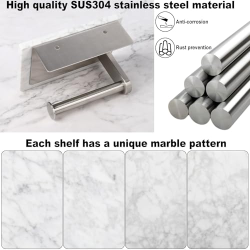 Toilet Paper Holder with Natural Marble Shelf for Bathroom Washroom,Wall Mounted Tissue Holder Suitable for Mega Roll (Brushed Nickel,Small 6.7 * 4.3 in) - color: Brushed Nickel, size: Small 6.7 * 4.3 in