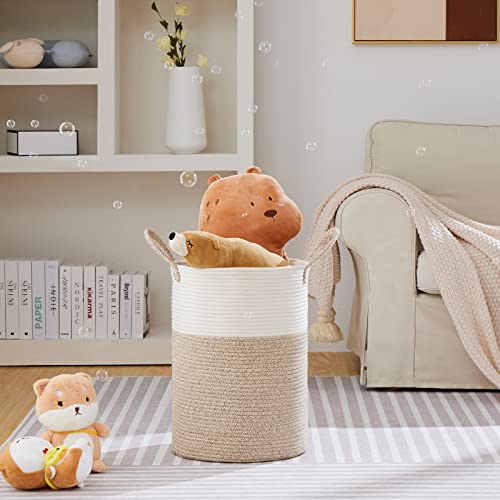 VIPOSCO Large Laundry Hamper, Tall Woven Rope Storage Basket for Blanket, Toys, Dirty Clothes in Living Room, Bathroom, Bedroom - 58L White & Brown - color: Brown, size: 58L