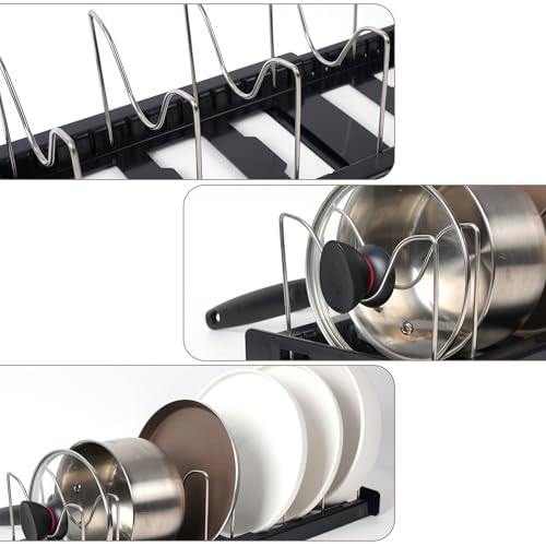 Expandable Pot and Pan Organizer Rack with 7 Stainless Steel Adjustable Shelves, for Neatly Storing Cookware, Pots, Pans, Lid (Style 1) - color: Black（Style 1）