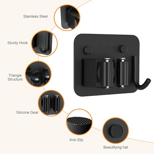 4 Pack Stainless Steel Broom Holder Wall Mount with Hook, Screw Drilling Broom and Mop Organizer Wall Hanging, Heavy Duty Storage Rack for Laundry Garage Closet Garden Tool Organizer, Black - color: D-Black, size: 4PCS Gripper