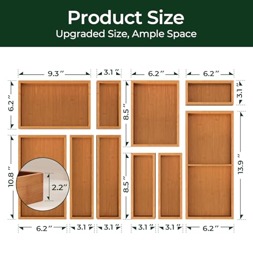 keechee Carbonized Bamboo Kitchen Drawer Organizer (Bundle: 10pc Organizers Set) - size: Bundle: 10pc Organizers Set