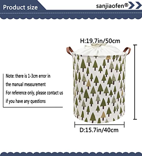 Nursery Laundry Basket Canvas Fabric Baby Boy Storage Bins,Collapsible Woodland Hamper,Waterproof Storage Baskets with Leather Handle,Forest Nursery Decor,Toy Organizer (Tree)