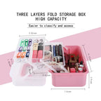 11(in) Versatile Three-Layer Folding Organizer Box,Ideal for Art & Crafts,Toys,Sewing Supplies,Jewelry and Tools,Storage with Dual Trays,Elegant Pink - color: Pink