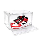 Ultra All Clear Shoe Boxes Plastic Stackable Professional Grade Shoe Display Case with Magnetic Side Drop Door Open Easy Assembly Modern Shoe Sneaker Display Case Fits US Size 14