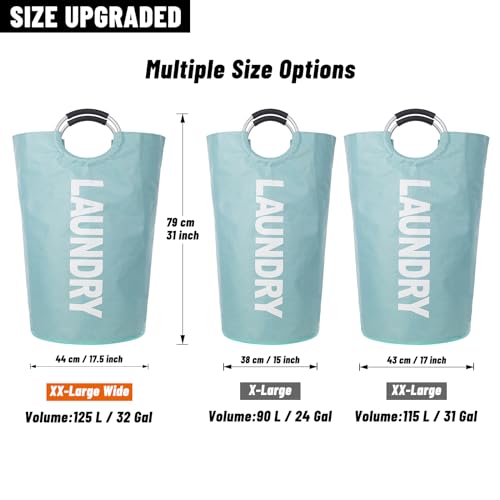 Caroeas 125L Laundry Basket,Large Laundry Hamper, Laundry Bag with Padded Handles, Clothes Hamper Stands Up Well, Collapsible Free Standing Easy Storage Washing Bin (Light Blue,125L) - color: Light Blue, size: 125L