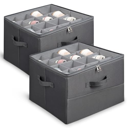 Under Bed Shoe Storage Organizer 16 Compartment, Foldable Shoe Organizer Under Bed with Clear PVC Lid, Shoe Storage Box with Zipper & Handle for Closet Bedroom, Grey, Pack of 2 - color: Grey