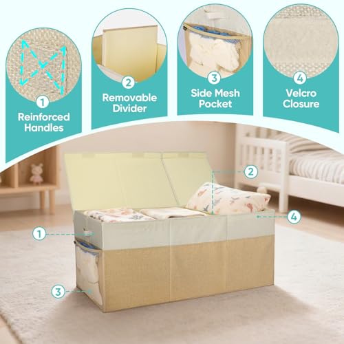 BALEINE Extra Large Fabric Storage Bins with Lid, Collapsible Storage Boxes Bins Baskets with Divider for Home Organizing (37.5"x13"x16", Black) - color: Black, size: 37.5"x13"x16"