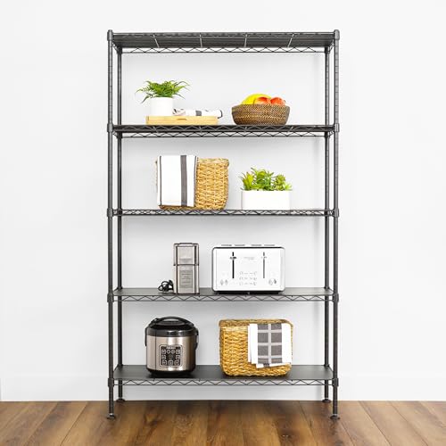 SafeRacks - NSF Certified Storage Shelves, Zinc, Heavy Duty Steel Wire Unit with Adjustable Feet, Garage or Bakers Rack, Kitchen, Pantry Shelf - (36"x14"x60" 5-Tier) (Black) - color: Black, size: 14"x36"x60" 5-Tier
