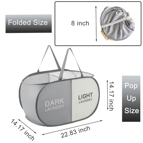 Collapsible Pop Up Laundry Hamper 2 Section, Folding Cloth Hamper Sorter Basket Organizer for Bedroom, Laundry Room, Dorm - color: 2 Compartments - Gray Beige