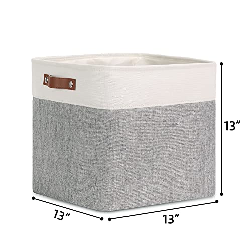 DULLEMELO Cube Basket for Storage, Collapsible Fabric Cube for Organizing, Storage Cube for Closet, Laundry, Nursery, Shelves, Decorative Basket for Gifts Empty (White&Gray) - color: White&Gray, size: Cube-13"x13"x13"