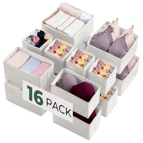Kootek 16 Pack Drawer Organizer Clothes, Dresser Drawer Organizers for Clothing Fabric Foldable Closet Organizers and Storage Bins for Baby Clothes, Nursery, Underwear, Bras, Socks - color: White